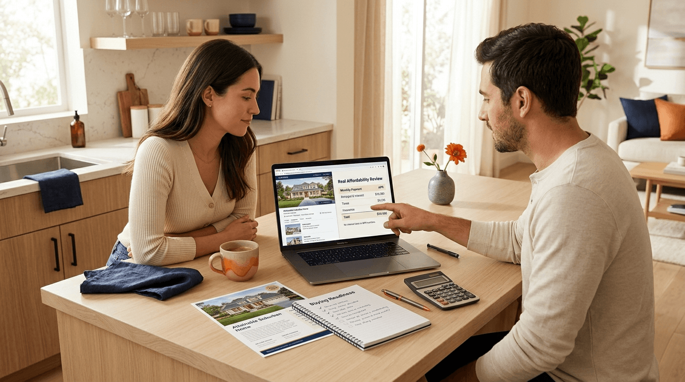 Reviewing a home listing on laptop
